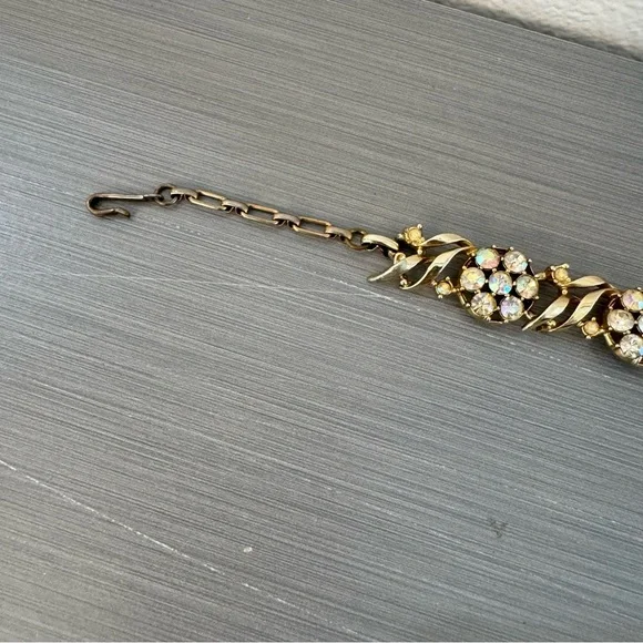 Vintage Aurora Borealis Crystal Choker Gold Tone 1950s Style - Picture 5 of 10